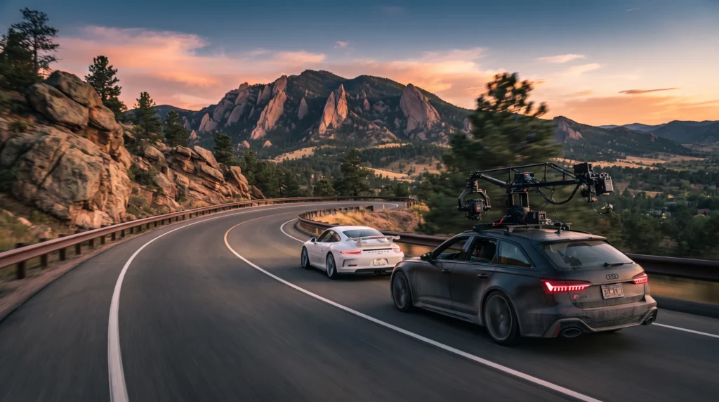 Car action videography mountain